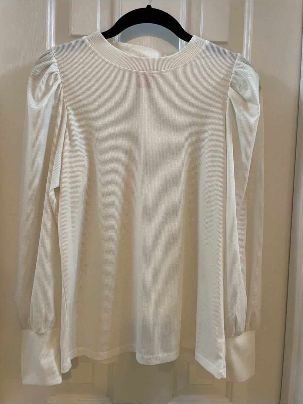 Catherine Malandrino Cream Ribbed Puff-Sleeve Long Sleeve Top